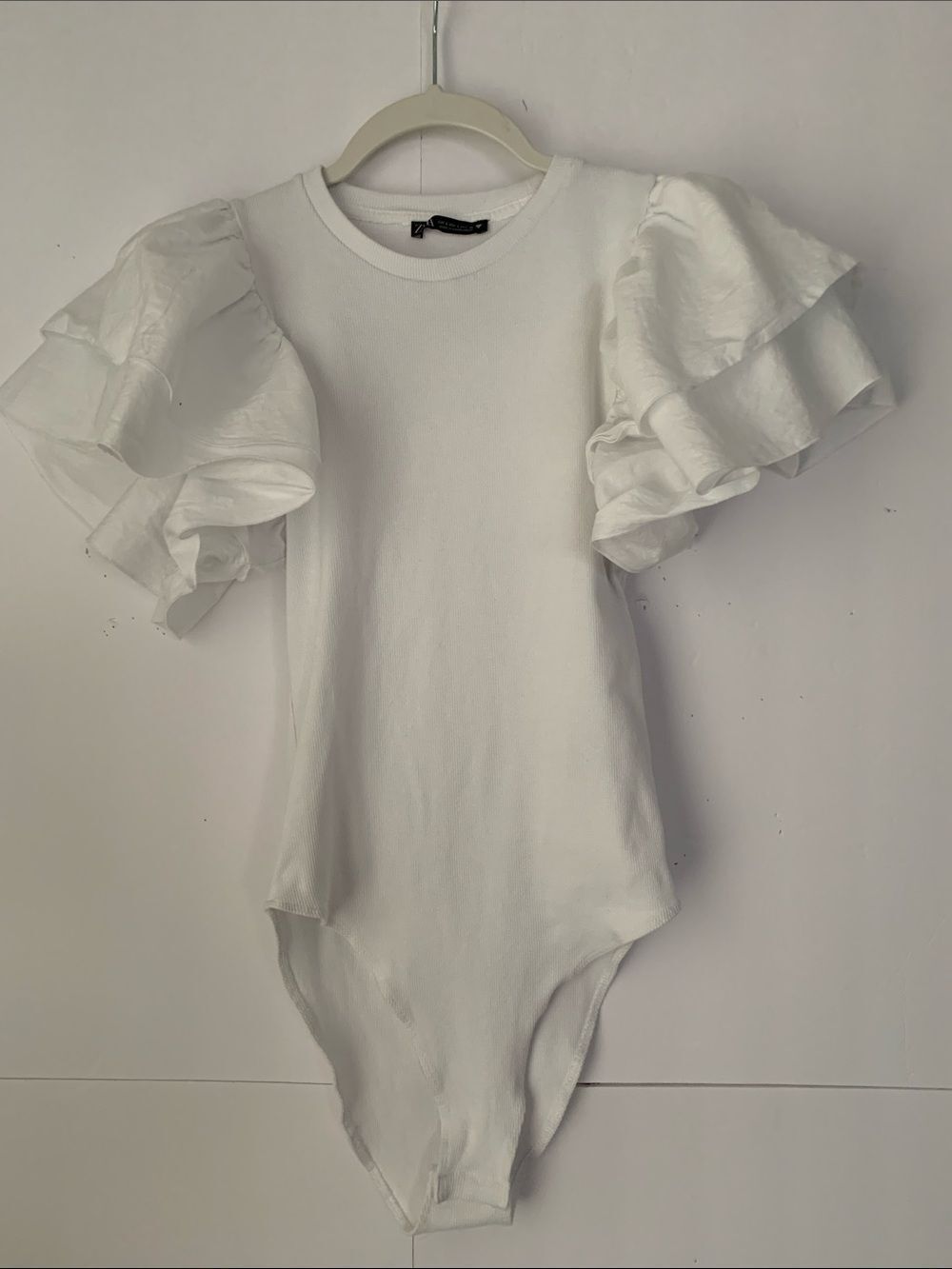 Zara Girls White Puff-Sleeve One-Piece Bodysuit Size L